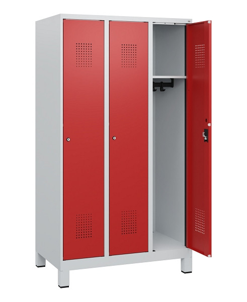 C+P Spind Evolo PLUS, Füße, 3 Abteile, 1630x900x500mm, 7035/3000, Zylinderschloss, 0490105-30 S10024