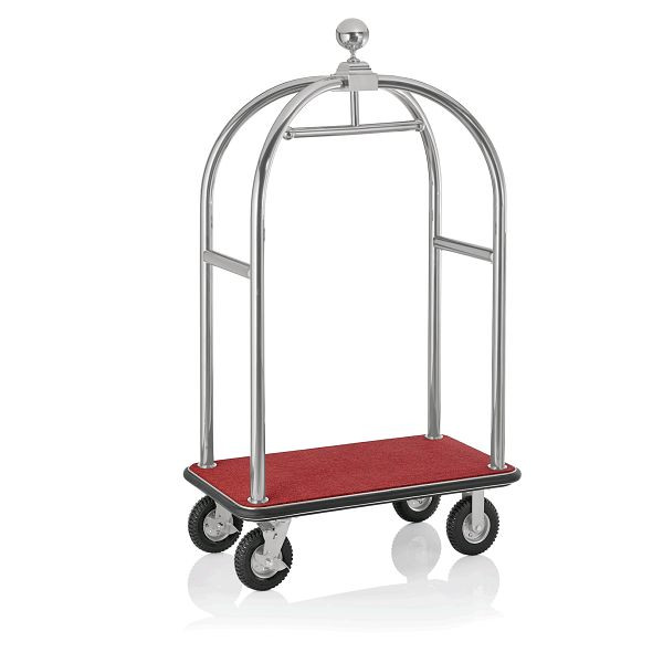 WAS Gepäckwagen, 110 x 62 x 190 cm, gebürstet, roter Teppich, Edelstahl, 3325000