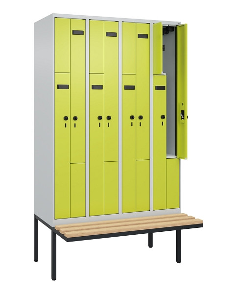 C+P Z-Spind Evolo PLUS, Bank, 8 Fächer, 2120x1200x815mm, 7035/0024, Drehriegel, Sitzfläche Holz, 0490437-408 S10011
