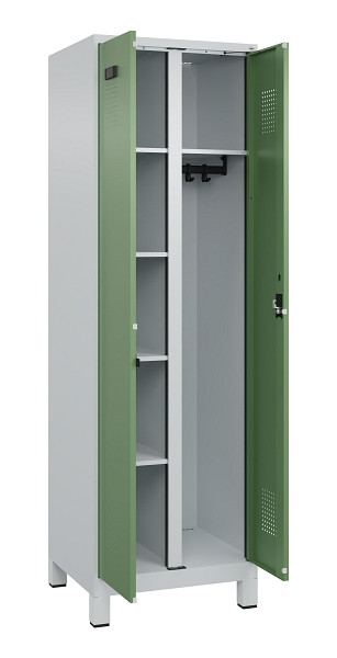 C+P Wäsche-/Garderobenspind Evolo PLUS, mit Füßen, 2 Abteile, 1950x600x500mm, 7, Frontfarbe RAL 6011 Resedagrün, Zylinderschloss, 049610-20 S10037