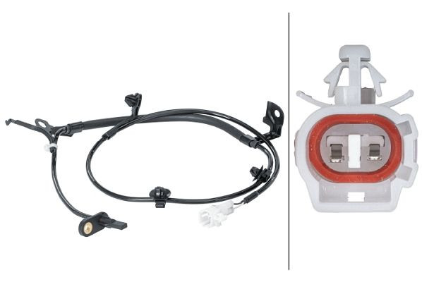 HELLA Sensor, Raddrehzahl - 12V - 2-polig - Vorderachse rechts - Kabel: 1125mm - mit Halter, 6PU 012 679-801
