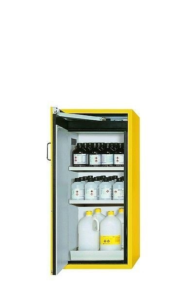 asecos Sicherheitsschrank S-CLASSIC-90, S90.129.060.WDAS in sicherheitsgelb RAL 1004 mit 3x Wannenboden Standard (Polypropylen), 30239-002-30290