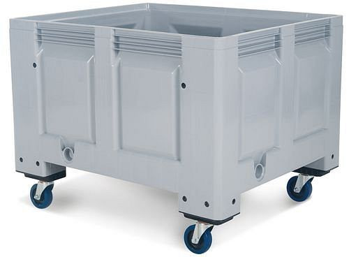 DENIOS Palettenbox SB 10-F aus Kunststoff, mit 4 Lenkrollen, 670 Liter Volumen, 217097
