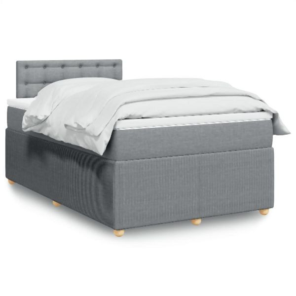 vidaXL Boxspringbett mit Matratze Hellgrau 120x200 cm Stoff, 3287437