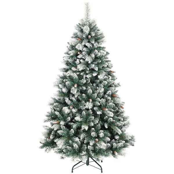 HOMCOM Künstlicher Weihnachtsbaum 180 cm künstlich Tannenbaum mit Schnee, 1000 Spitzen 34 Tannenzapfen Breite Basis, 83C-120V90GN