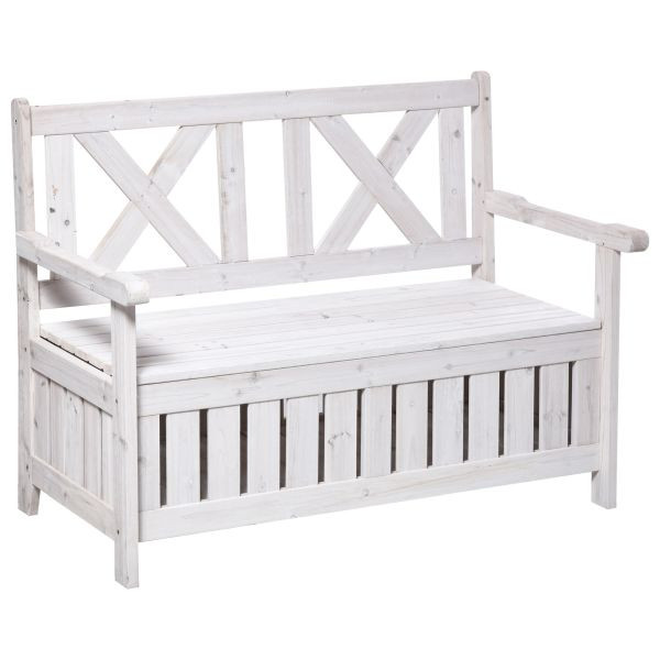 Outsunny Sitzbank mit Stauraum 2-Sitzer Gartentruhe Truhenbank Kissentruhe Aufbewahrung Weiß 115 x 61 x 85 cm, 84B-597WT