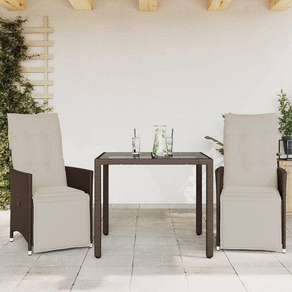 vidaXL 3-teilig Garten-Bistro-Set mit Kissen Braun Poly Rattan, 3276915