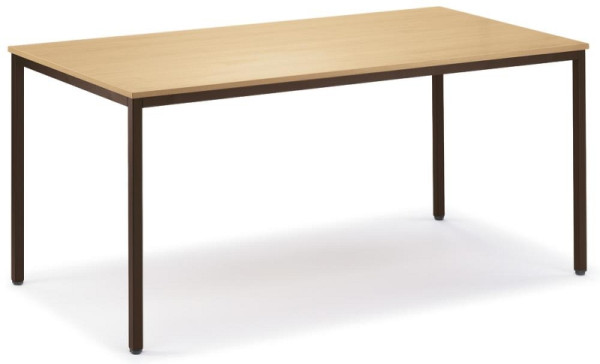 Deskin Besprechungstisch BASE-MODUL, Platte Buchedekor, Gestell Sepiabraun RAL 8014, bis zu + 10 mm verstellbar, B 1200 x T 800 x H 720 mm, 217251