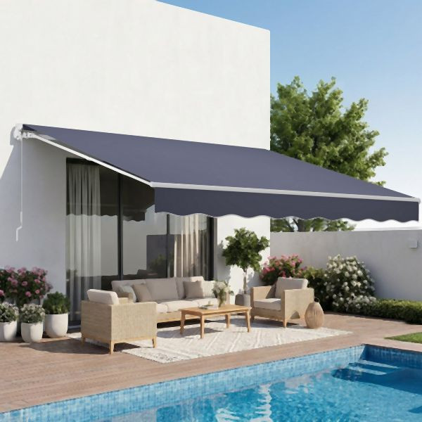 VEVOR Gelenkarmmarkise 4x3 m, Einziehbar mit Handkurbel, UPF 80+ Sonnenschutz, Terrasse/Balkon/Garten, Grau, SSSZYPSDQBS1R9ZX1001V0