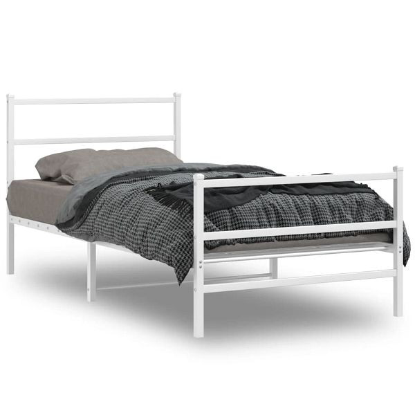 vidaXL Bettgestell mit Kopf- und Fußteil Metall Weiß 107x203 cm, 355428