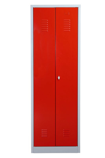 Gürkan Putzmittelschrank, 50 x 60 x 180 cm, Lichtgrau, Feuerrot, Vorhangschloss, links 5 Fächer, CLC/FD.1860, 112123