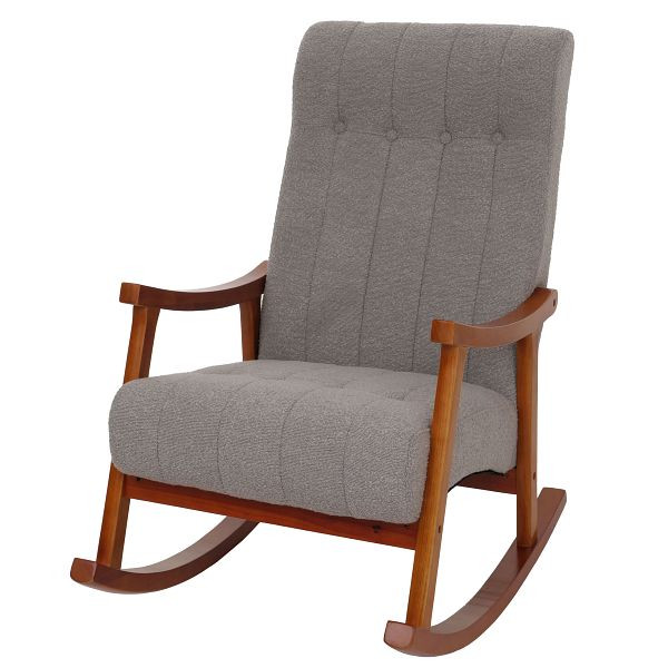 Mendler Schaukelstuhl HWC-K10, Relaxsessel, Holz FSC® Stoff/Textil Bouclé (450g/m²), grau, Gestell Walnuss-Optik, 108865