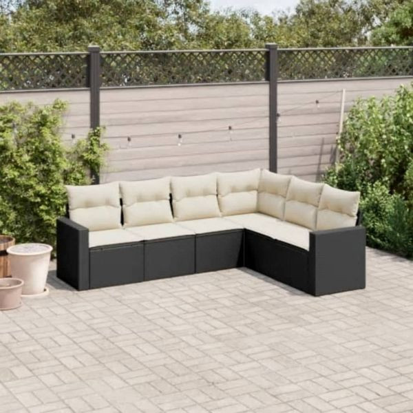 vidaXL 6-teilig Garten-Sofagarnitur mit Kissen Schwarz Poly Rattan, 3218996