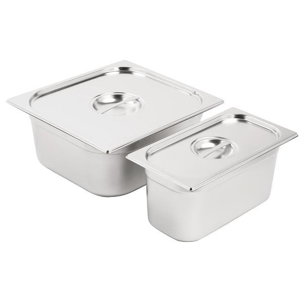 Vogue Edelstahl Gastronorm Schalen Set 1/3 und 2/3 mit Deckeln, SA240