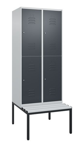 C+P Doppelstöckiger Spind Classic PLUS, 2 Abteile, 2120x800x815mm, 7035/7016, Zylinderschlösser, mit untergebauter Sitzbank, 0803507-22 S10023