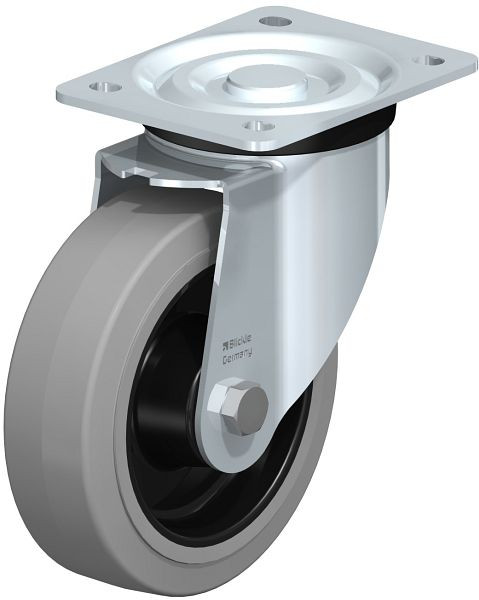 Blickle L-POEV 160R-SG Stahlblech-Lenkrolle, mittelschwere Ausführung, mit Anschraubplatte, Elastik-Vollgummi, Grau, 24190