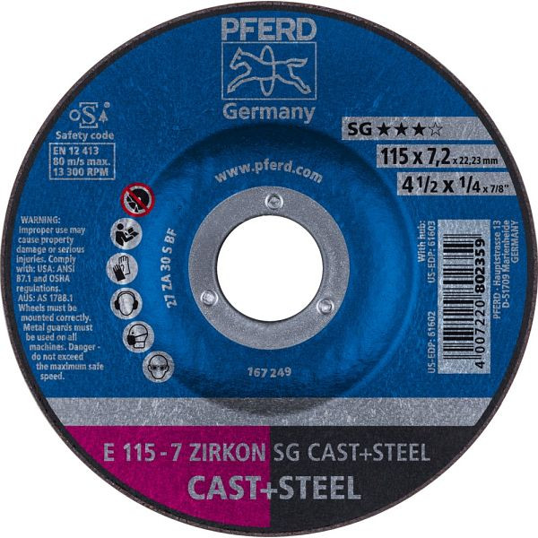 Pferd Schruppscheibe E 115-7 ZIRKON SG CAST+STEEL, VE: 10 Stück, 62211747