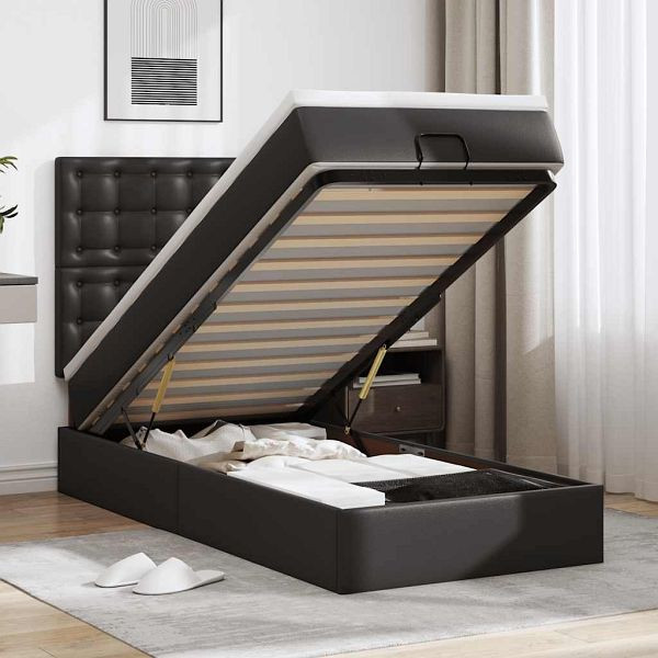 vidaXL Ottoman-Bett mit Matratze Schwarz 90x200 cm Kunstleder, 3312981