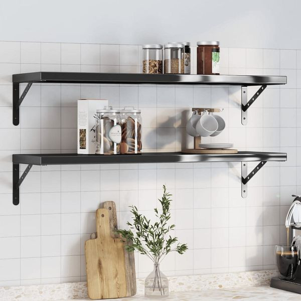 vidaXL Wandregale 2 Stück 100x30 cm Schwarz Edelstahl, 3214512