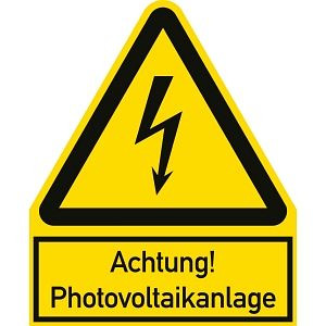 Moedel Achtung! Photovoltaikanlage ISO 7010, Kombischild, Alu, 200x244 mm, 99026