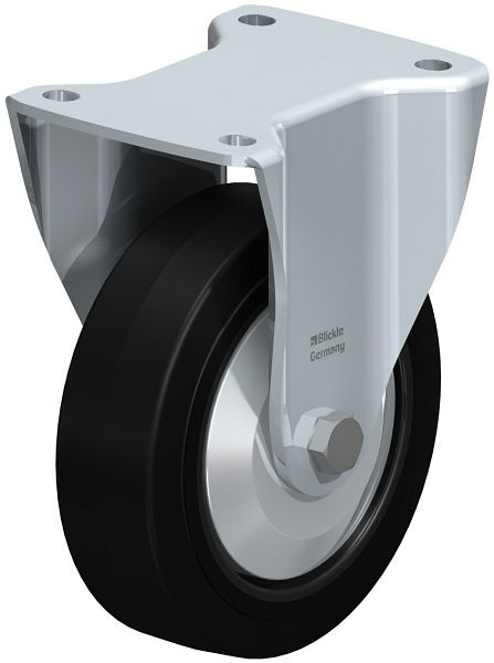 Blickle BH-POEV 160XR-FA Stahlblech-Bockrolle, Schwerlast-Ausführung, mit Anschraubplatte, Elastik-Vollgummi, Schwarz, 851427