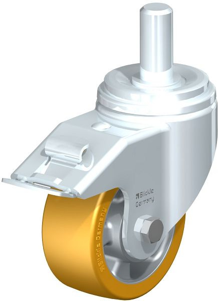 Blickle LHZ-ALTH 127K-FI Stahlblech-Lenkrolle, Schwerlast-Ausführung, mit Zapfen & Feststeller, Blickle Extrathane®, Hellbraun, 754656