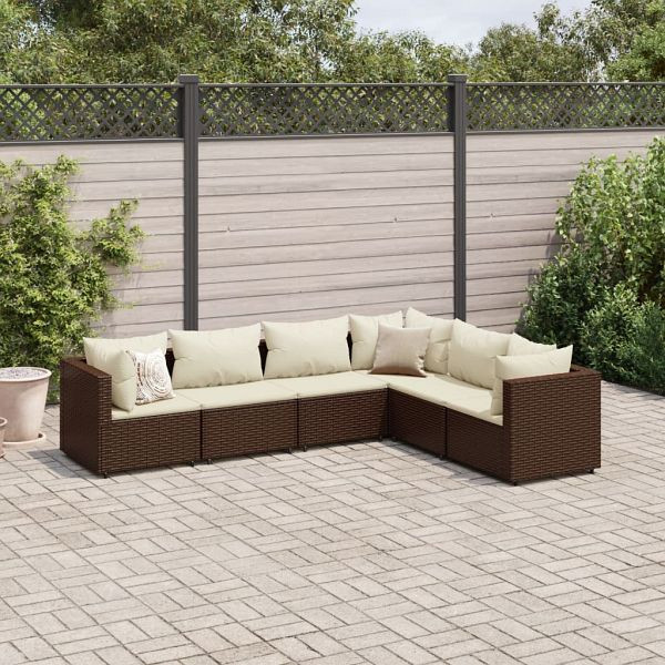 vidaXL 6-teilig Garten-Lounge-Set mit Kissen Braun Poly Rattan, 3308137