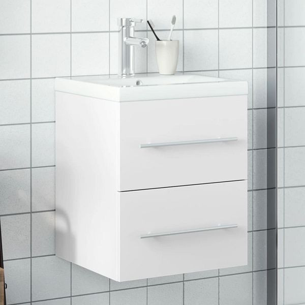 vidaXL Waschbeckenunterschrank mit Einbaubecken Weiß, 3278755