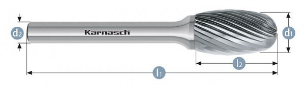 Karnasch Hartmetall-Frässtift unbeschichtet TRE/ HP-2 d1=6 / l2=10 / d2=3 / l1=42mm, VE: 4 Stück, 113040015