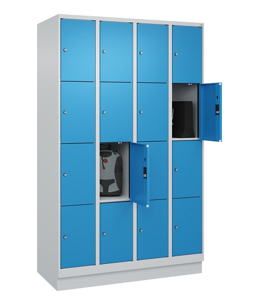 C+P Schließfachschrank Evolo PLUS, mit Sockel, 16 Fächer, 1950x1200x500mm, 7035/5012 Lichtblau, 049020-404 S10007