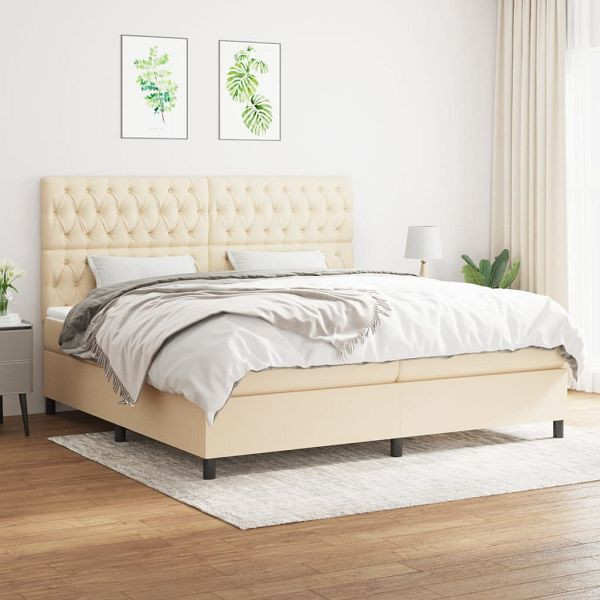 vidaXL Boxspringbett mit Matratze Creme 200x200 cm Stoff, 3142046