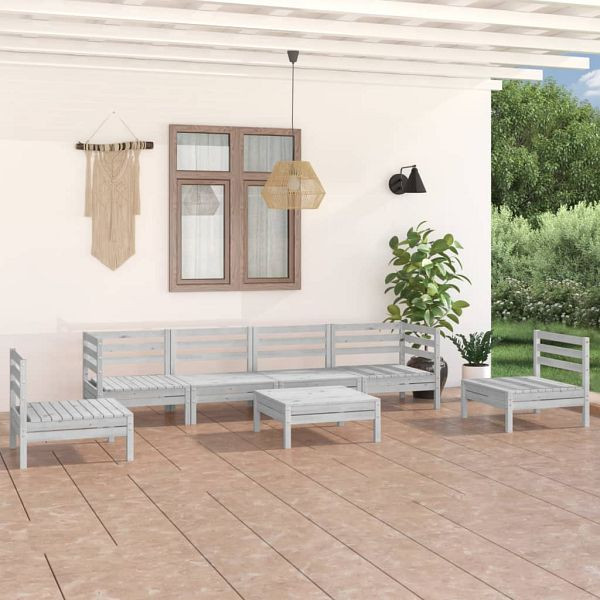 vidaXL 7-teilig Garten-Lounge-Set Weiß Massivholz Kiefer, 3082548