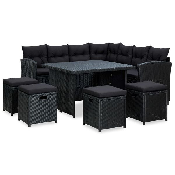 vidaXL 6-teilig Garten-Lounge-Set mit Auflagen Poly Rattan Schwarz, 315230