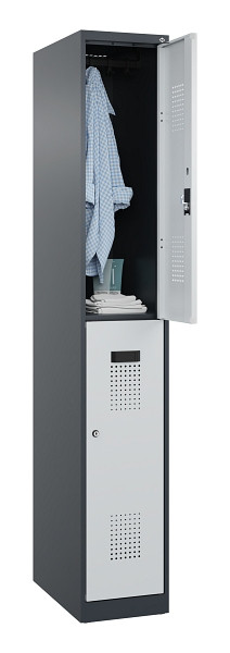 C+P Doppelstöckiger Spind Evolo PLUS, 2 Fächer, 1850x300x500mm, 7016/7035, Zylinderschloss, 049300-10 S10044