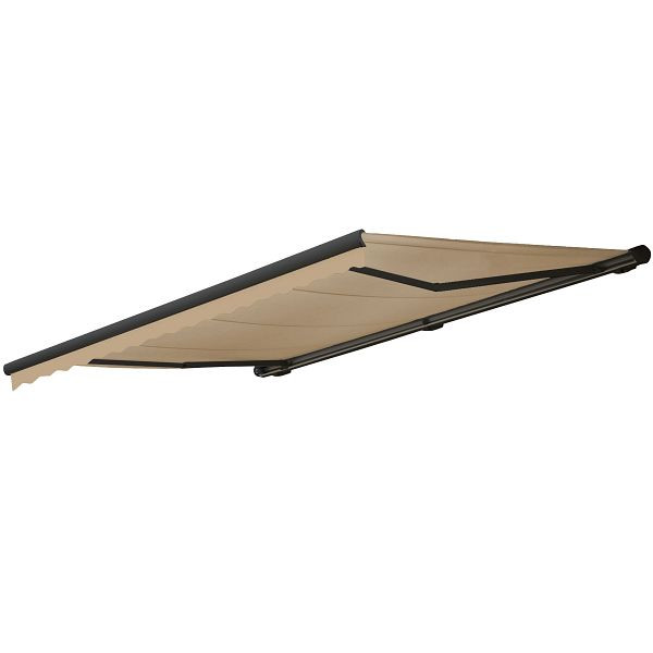 Mendler Elektrische Kassetten-Markise T123, Vollkassette Volant 4,5x3m, Polyester Creme, anthrazit, 58270+34295+58310+34306