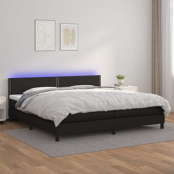 vidaXL Boxspringbett mit Matratze & LED Schwarz 200x200 cm Kunstleder, 3134183