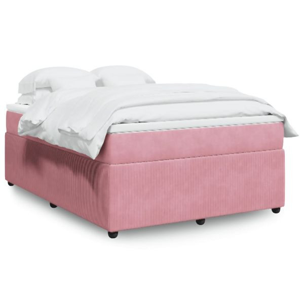 vidaXL Boxspringbett mit Matratze Rosa 140x200 cm Samt, 3285649