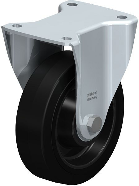 Blickle BH-POEV 160K Stahlblech-Bockrolle, Schwerlast-Ausführung, mit Anschraubplatte, Elastik-Vollgummi, Schwarz, 43521