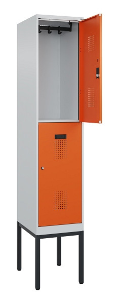 C+P Doppelstock-Spind Evolo PLUS, Gestell, 2 Fächer, 2120x400x500mm, 7035/2004, Zylinderschloss, 0493307-12 S10029
