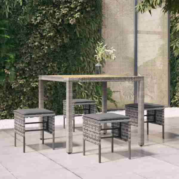 vidaXL Gartenhocker mit Kissen 4 Stück Grau Poly Rattan, 362341