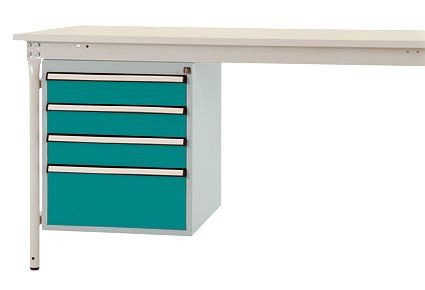Manuflex Gehäuse-Unterbau stationär, Nutzhöhe 500 mm mit 4 Schubfächer, für Tischtiefe 800 mm, Wasserblau, ZB4802.5021