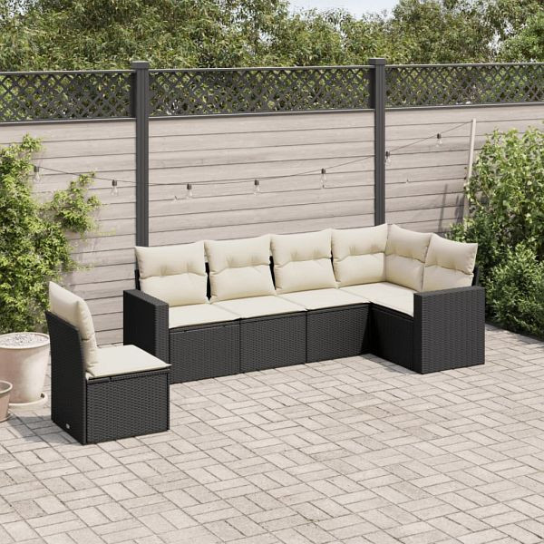 vidaXL 6-teilig Garten-Sofagarnitur mit Kissen Schwarz Poly Rattan, 3251363
