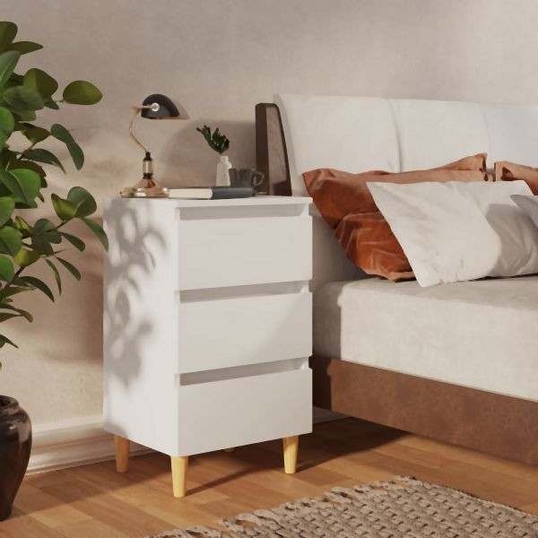vidaXL Nachttisch mit Massivholz-Beinen Weiß 40x35x69 cm, 805887