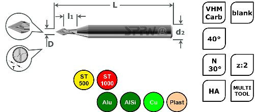 SPPW Micro-Multi-V VHM 40° N d:6 L: 50x10 z:2 Ø5,0, 6680400500
