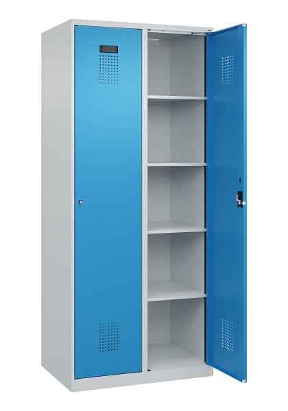 C+P Wäsche-Spind Evolo PLUS, 2 Abteile, 1850x800x500mm, 7035/5012, Verschluss Zylinderschloss, Ablageböden 8, 049000-22B S10034