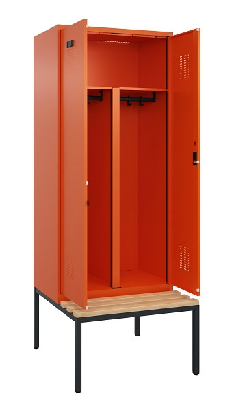 C+P PSA Doppel-Spind Evolo PLUS, Bank, 2 Abteile, 2120x800x815mm, 2004/2004, Zylinderschloss, Sitzfläche Buche-Hartholz, Sitzbank, 0490527-22P S10050