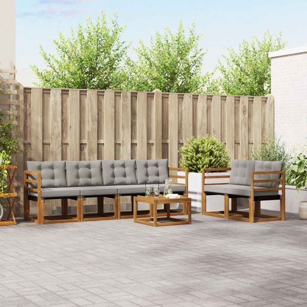 vidaXL Outdoor-Sofagarnitur mit Kissen 7-teilig Natürlich und Hellgrau, 3368414