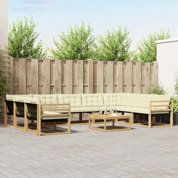 vidaXL Outdoor-Sofagarnitur mit Kissen 10-teilig Weiß und Creme, 3389080