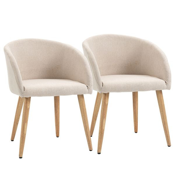 HOMCOM 2er-Set gepolsterte Stühle, skandinavisches Design, Polsterstühle mit Holzbeinen, rutschfeste Pads, 150 kg Belastbarkeit, Beige, 835-533BG