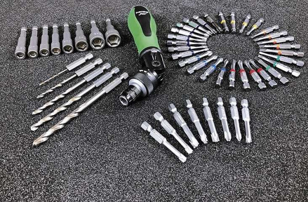 Haupa Knarrenschraubendreher-Set "FlexBagPro", 29 codierte Torsion Bits, 8 Standard Bits, 8 Nüsse, 5 Bohrer, robuste Nylontasche, 104022-1